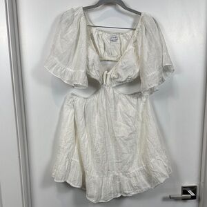 Sabo Skirt Cutout Dress with Flutter Sleeves in White